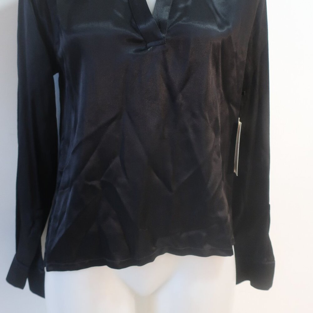 NWT Womens Nation LTD Black (Item-35) Ella Satin Cut Away Henley Satin Blouse XS - Picture 5 of 13